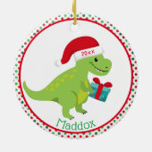 Grüner Dinosaurier mit Personalisierter Weihnachts Keramik Ornament (Hinten)