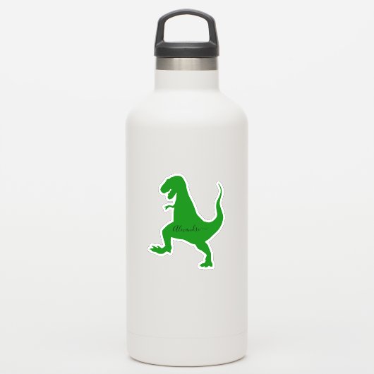 grüner Dinosaurier personalisiert deinen Namen Aufkleber (Wassserflasche)