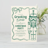 Grüner Doodle-Nussknacker-Weihnachtsfeier Einladung (Stehend Vorderseite)