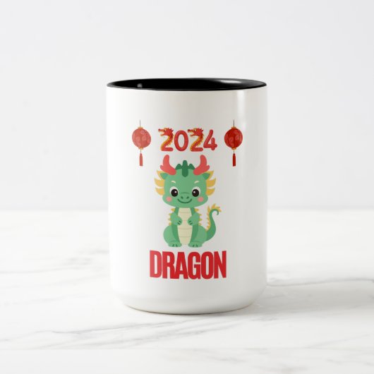 Grüner Drache 2024 Zweifarbige Tasse (Mittel)