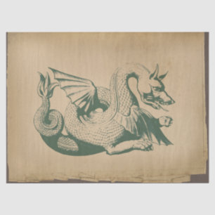 Grüner Drache auf decoupierter, hellbrauner, abgen Seidenpapier