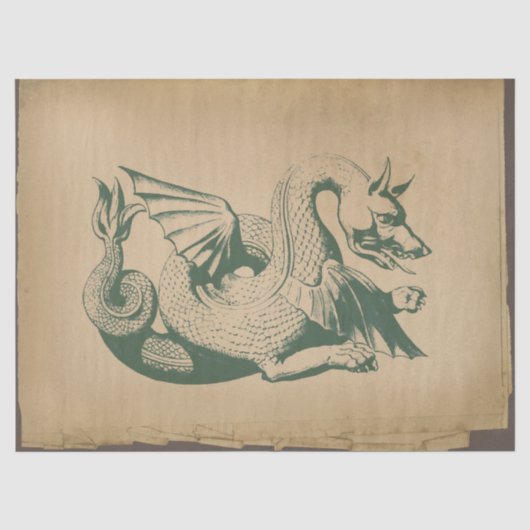 Grüner Drache auf decoupierter, hellbrauner, abgen Seidenpapier (Vorderseite)