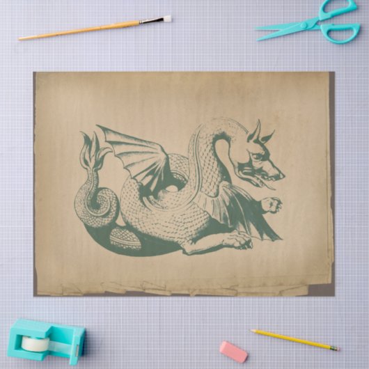 Grüner Drache auf entfesseltem Licht Seidenpapier (Basteln)