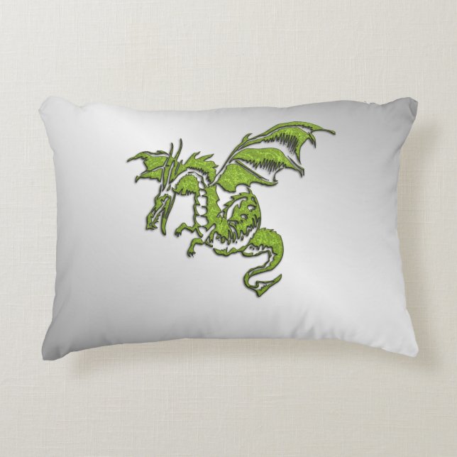 Grüner Drache auf Silber Dekokissen (Vorderseite)