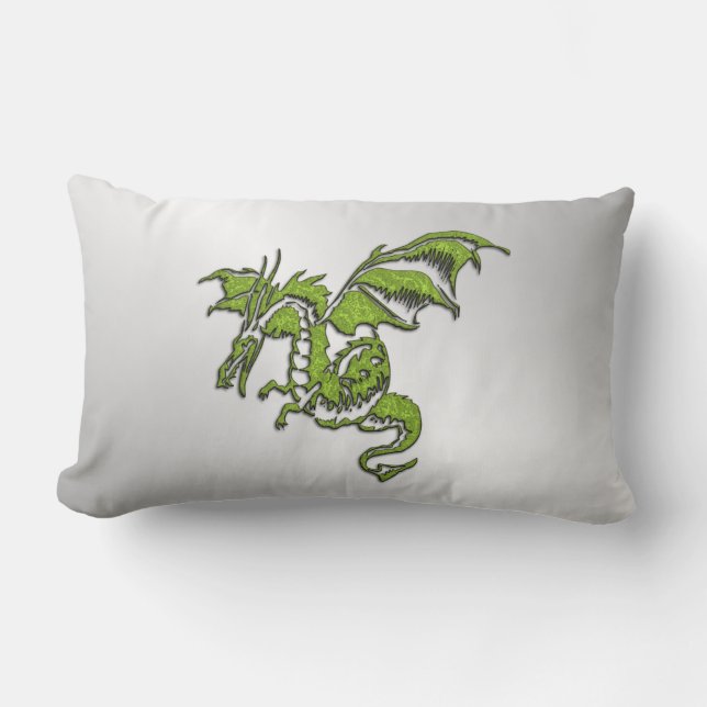 Grüner Drache auf Silber Lendenkissen (Vorderseite)