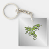 Grüner Drache auf Silber Schlüsselanhänger (Vorderseite)