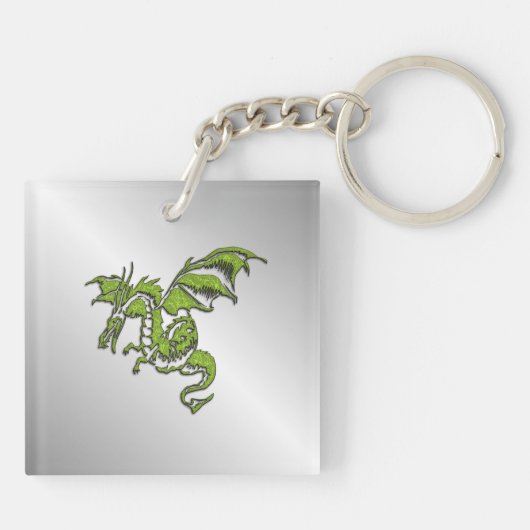 Grüner Drache auf Silber Schlüsselanhänger (Rückseite)