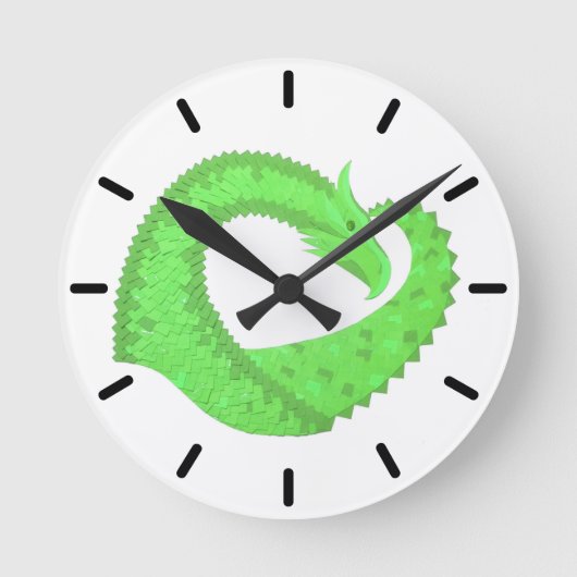 Grüner Drache auf Weiß Runde Wanduhr (Vorderseite)