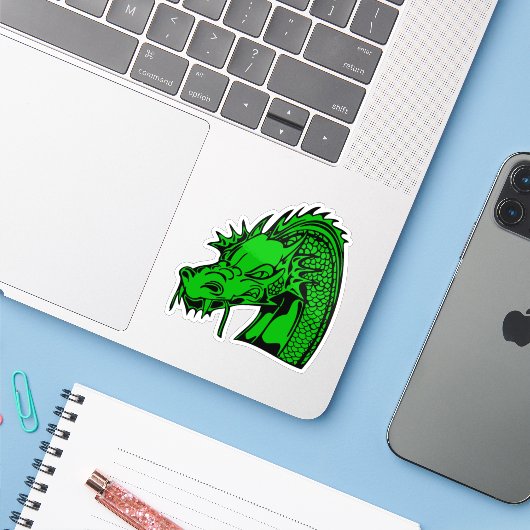 Grüner Drache Aufkleber (Laptop mit iPhone)