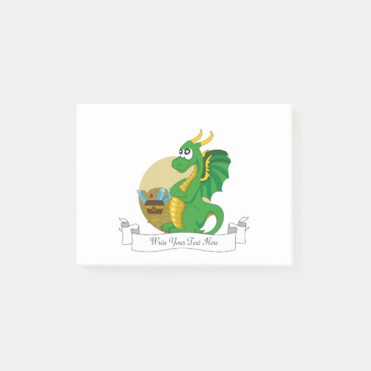 Grüner Drache Cartoon Post-it Klebezettel (Vorderseite)