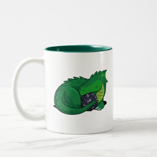 Grüner Drache D20 Zweifarbige Tasse (Links)