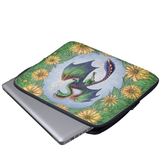 Grüner Drache der Sommer-Natur-Fantasie-Kunst Laptopschutzhülle (Vorne Knopf)