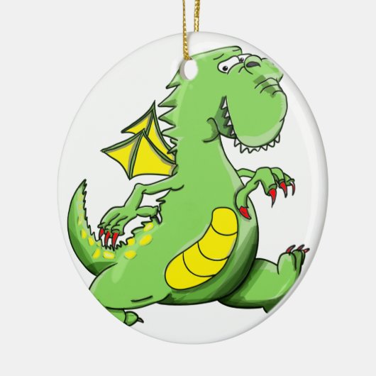 Grüner Drache des Cartoon, der auf seine hinteren Keramikornament (Links)
