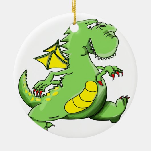 Grüner Drache des Cartoon, der auf seine hinteren Keramikornament (Hinten)