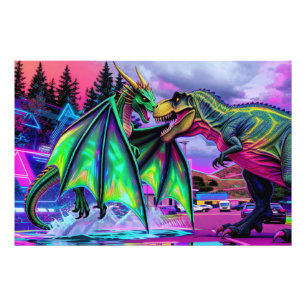 Grüner Drache gegen Dinosaurier Fotodruck