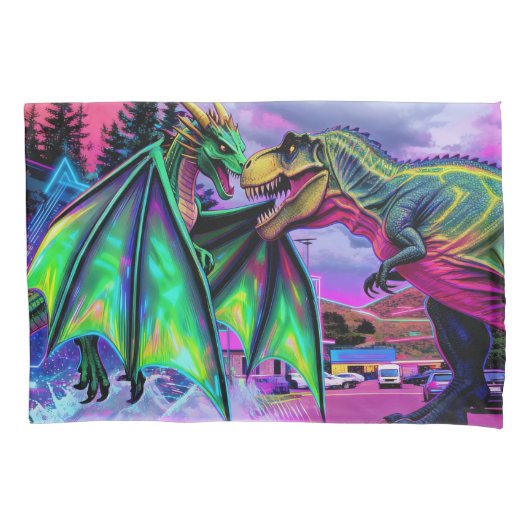 Grüner Drache gegen Dinosaurier Kissenbezug (Vorderseite)