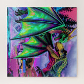 Grüner Drache gegen Dinosaurier Puzzle (Horizontal)