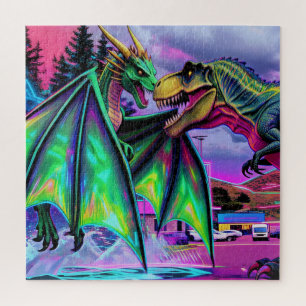 Grüner Drache gegen Dinosaurier Puzzle