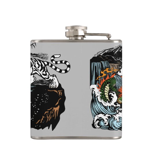 Grüner Drache gegen Weißer Tiger Flachmann (Rückseite)