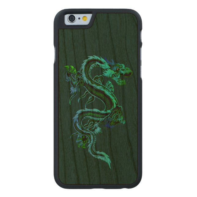 Grüner Drache hölzerner iPhone 6 Fall Carved Wood iPhone Hülle (Rückseite)
