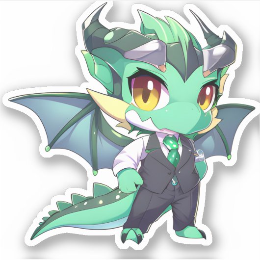 Grüner Drache in einem Anzug Aufkleber (Vorderseite)
