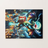Grüner Drache liefert Weihnachtsgeschenke Puzzle (Horizontal)