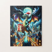 Grüner Drache liefert Weihnachtsgeschenke Puzzle (Vertikal)