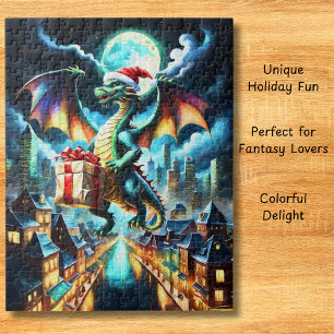 Grüner Drache liefert Weihnachtsgeschenke Puzzle
