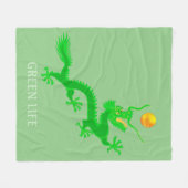 Grüner Drache mit goldenem Sonnenball auf Grün Fleecedecke (Vorderseite (Horizontal))