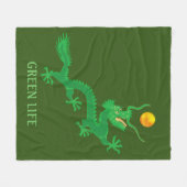 Grüner Drache mit goldenem Sonnenball auf Grün Fleecedecke (Vorderseite (Horizontal))