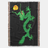 Grüner Drache mit goldenem Sonnenball auf schwarz Decke (Vorderseite Vertikal)