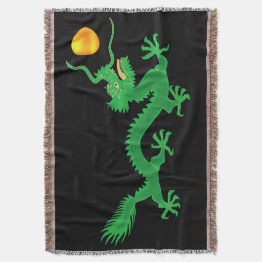 Grüner Drache mit goldenem Sonnenball auf schwarz Decke (Vorderseite Vertikal)