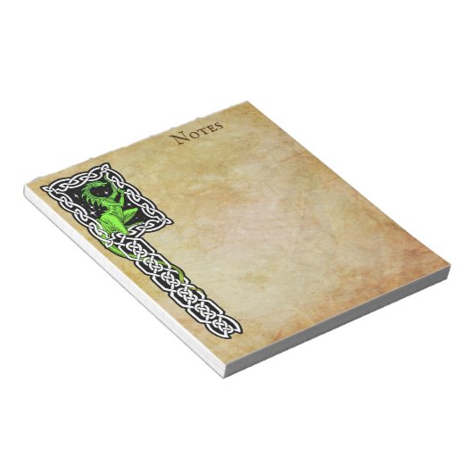 Grüner Drache mit keltischer Grenze Notizblock (angewinkelt)