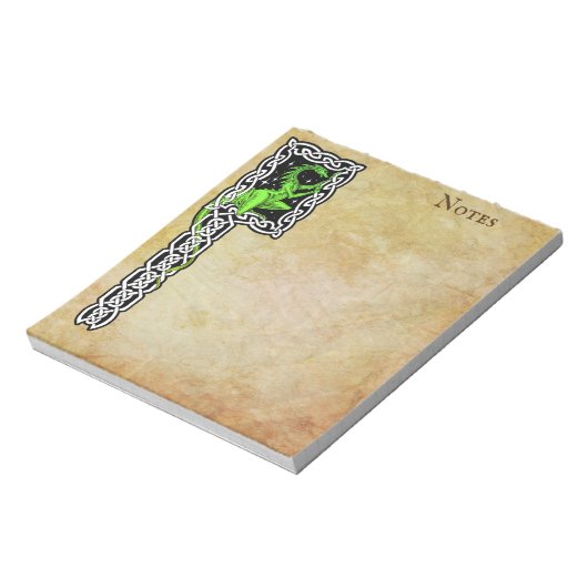 Grüner Drache mit keltischer Grenze Notizblock (Rotiert)