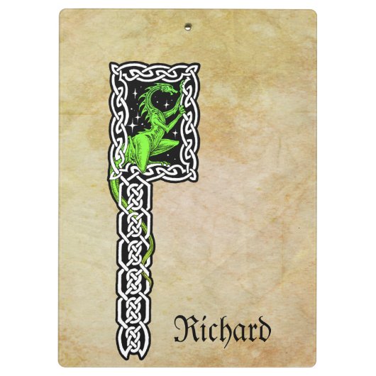Grüner Drache mit keltischer Grenze Personalisiert Klemmbrett (Rückseite)