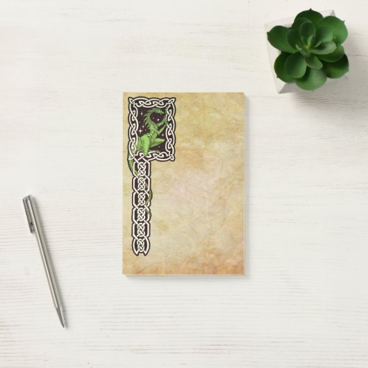 Grüner Drache mit keltischer Grenze Post-it Klebezettel (Büro)