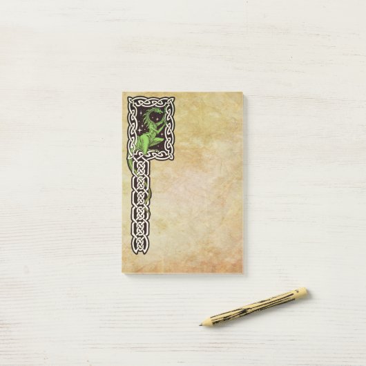 Grüner Drache mit keltischer Grenze Post-it Klebezettel (Auf Schreibtisch)