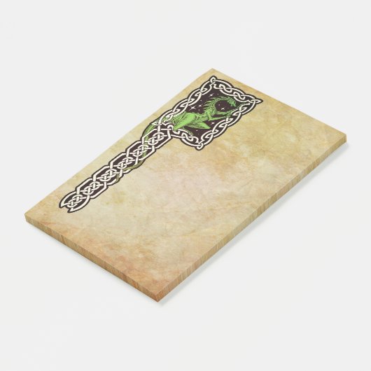 Grüner Drache mit keltischer Grenze Post-it Klebezettel (angewinkelt)