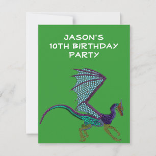 Grüner Drache mit Perlen zum Geburtstag für Jungen Einladung