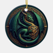 Grüner Drache mit Schild Keramik Ornament (Vorne)