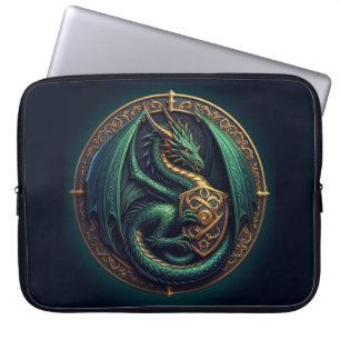 Grüner Drache mit Schild Laptopschutzhülle