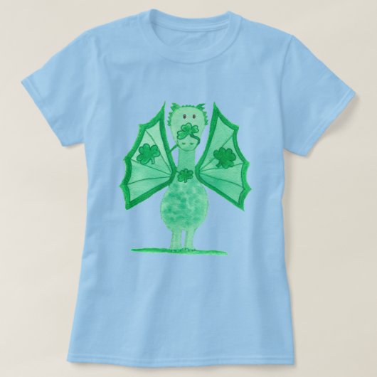 Grüner Drache mit Shamrocks T-Shirt (Design vorne)