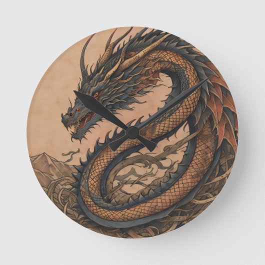 Grüner Drache Runde Wanduhr (Vorderseite)