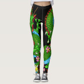 Grüner Drache Tattoo mit Kirschblüten Leggings (Vorderseite)
