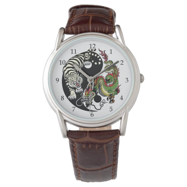 grüner Drache und weißer Tigerjang Armbanduhr (Vorderseite)