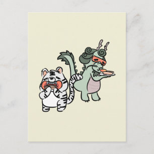 Grüner Drache weißer Tiger Postkarte