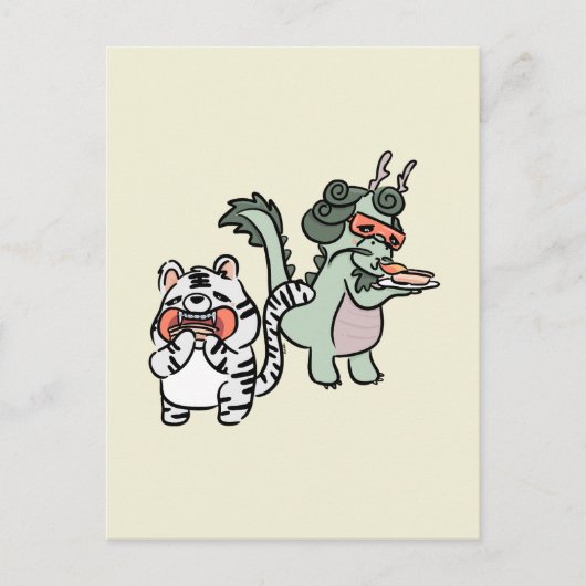 Grüner Drache weißer Tiger Postkarte (Vorderseite)