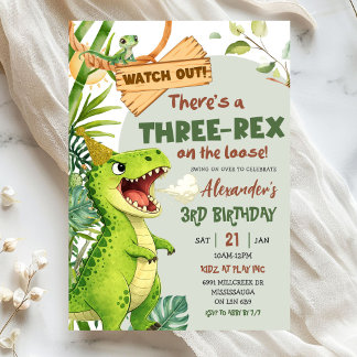 Grüner Drei-Rex auf freiem Fuß Dritter Geburtstag Einladung