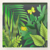 Grüner Dschungel mit Schmetterlingen Glasuntersetzer (Vorderseite)