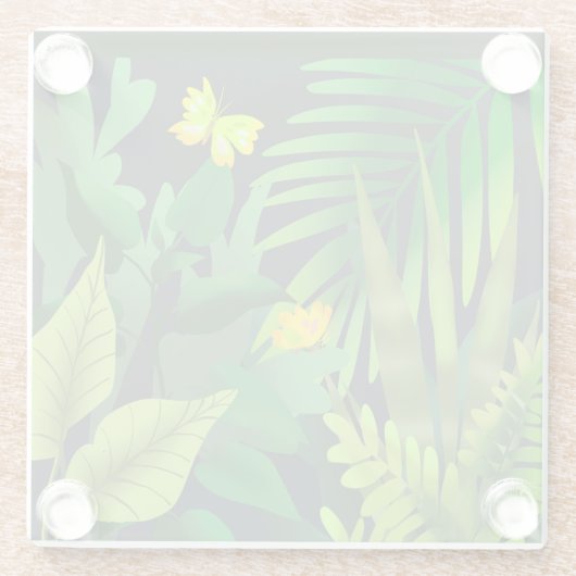 Grüner Dschungel mit Schmetterlingen Glasuntersetzer (Rückseite)